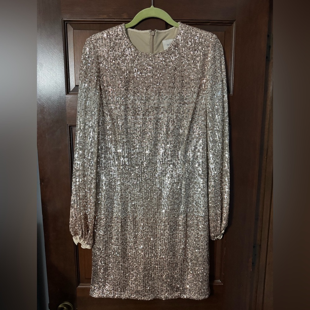 Anthropologie x BHLDN Long Sleeve sequin dress in gold - NWT